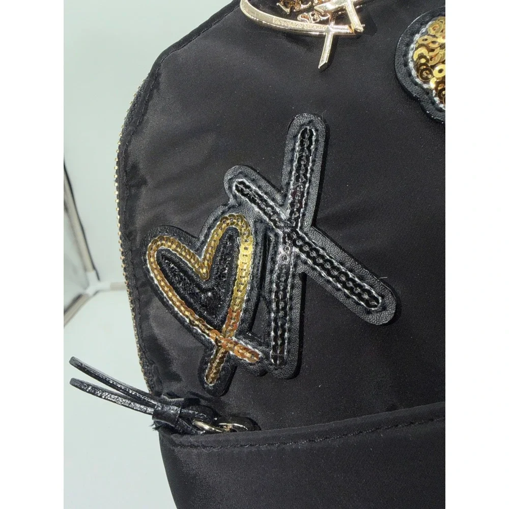Victoria's Secret Mini Backpack Black Nylon Sequin Angel WingsXO Lips Heart Logo